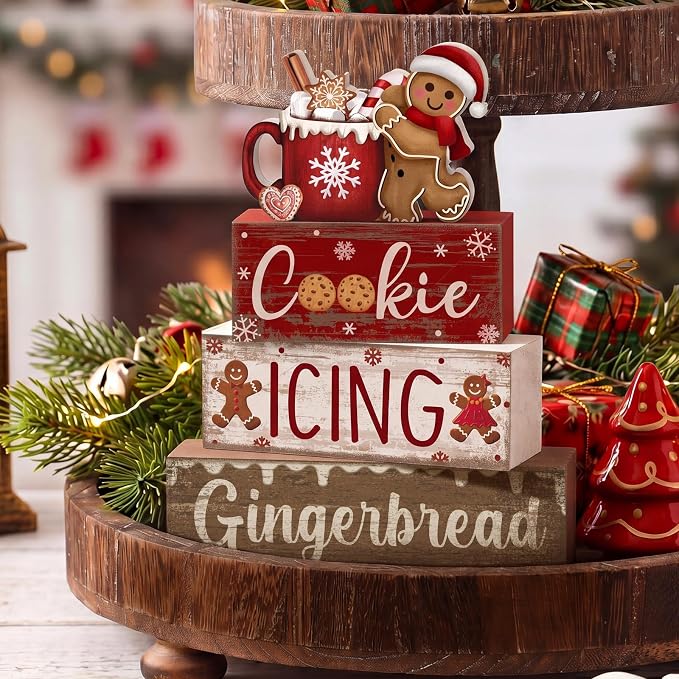 Moucuny 4 Pcs Christmas Table Decor Wooden Gingerbread Cocoa Decoration - Image 5