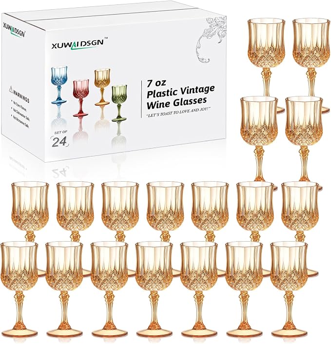 XUWAIDSGN 24 Pcs 7oz Plastic Vintage Wine Glasses Drinking Glasses Unbreakable by XUWAIDSGN