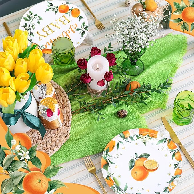 60 Pcs 7 Inch Little Cutie Paper Plates Orange Baby Shower Plates Decorations Fruit Orange Citrus Baby Shower Tableware a Little Cutie Is on the Way Party Supplies for Fruit Birthday Party