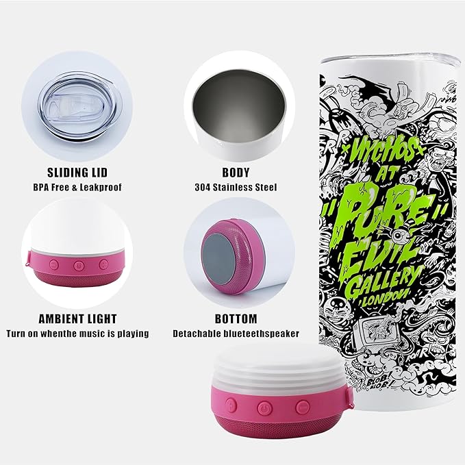 6pack 20oz cups Bluetooth Tumbler with Straw and Lid, Double-Wall Stainless Steel Vacuum Insulation Sublimation Tumbler Blank, RemovableRechargeable Bluetooth Wireless Speaker miexd