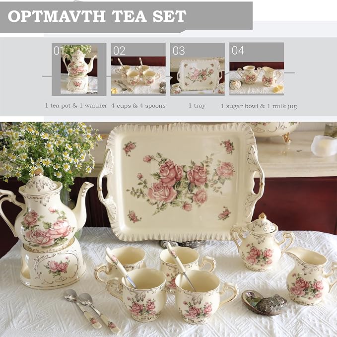 Ceramic Tea Set, 4 Cups and Spoons, One Sugar Bowl, One Milk Kettle, One - Image 2