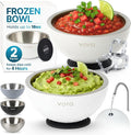 Vora 18oz Dip Chiller Bowl | 2 Pack White Stainless Steel Chilled Dip Bowl for Dips, Guacamole, Hummus, Salsa | Insulated Serving Dishes with Easiest Water Fill & Refillable Chamber