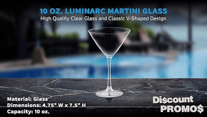 DISCOUNT PROMOS Martini Glasses by ARC 10 oz. Set of 10, Bulk Pack - Perfect for Hotel, Bar, Restaurant or Lounge - Clear