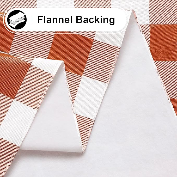 misaya Rectangle Waterproof Vinyl Table Cloth, Buffalo Flannel Backed Tablecloth, Wipeable Plastic Table Cover for Dinner, Kitchen, Picnic, (60" x 84", Rust and White)