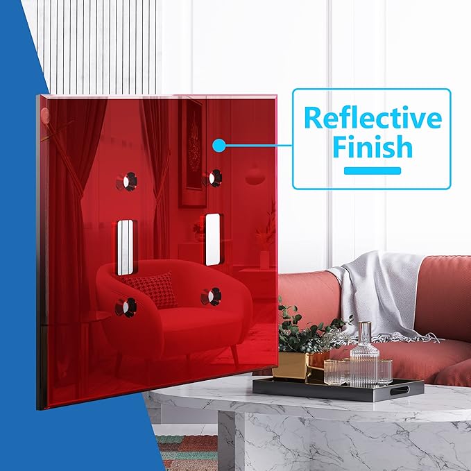 LIDER Reflective Acrylic Toggle Switch Wall Plate, Mirrored Double Light Switch Cover, Plexiglass Cover Plate, Acrylic Glass, Oversized 2-Gang 5.25" x 5.25", LWP-12O-ARD5P, Red, 5 Pack