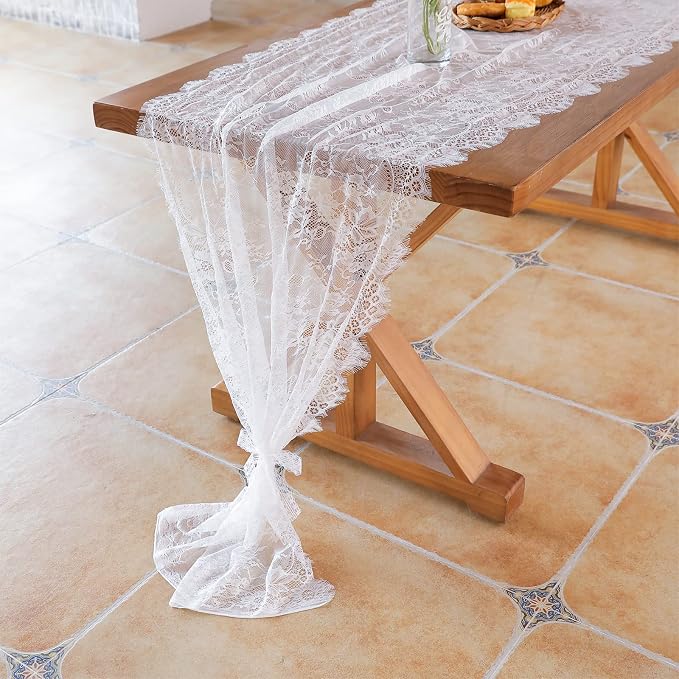 1 Pcs White Lace Table Runner 30 x 120 Inch Vintage Rustic Table Runner - Image 4