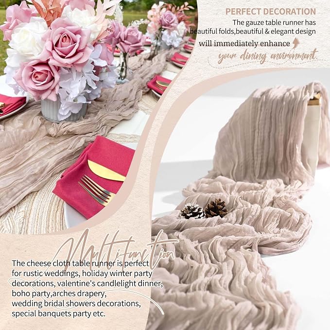 18 Pack Cheesecloth Table Runner 10FT Rosy Brown Table Runner Boho Gauze Cheese - Image 6