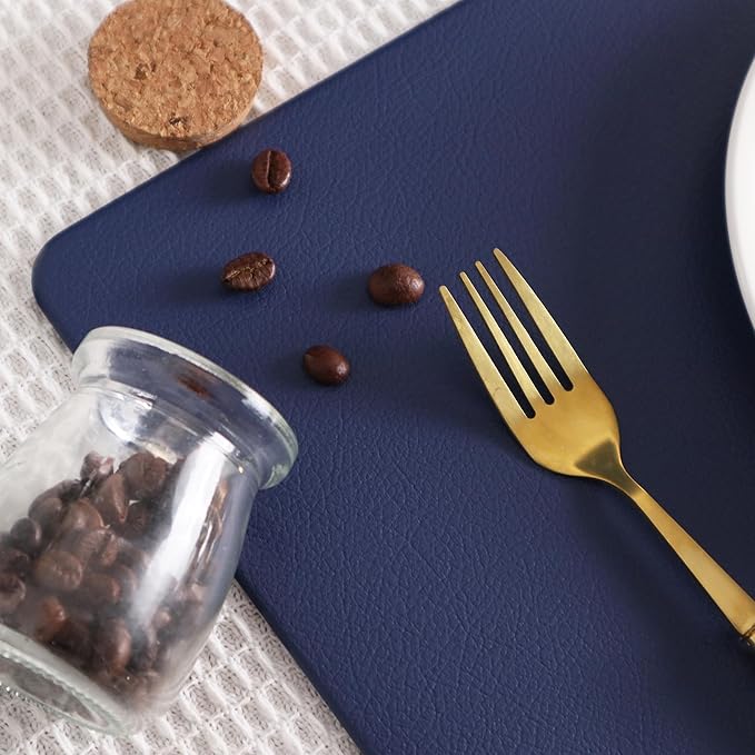 Faux Leather Placemats HeloHo Navy Blue Table Place Mats Set of 6 Waterproof Oilproof Heat Stain Resistant Washable Wipeable Placemat for Kitchen Dining Table Decoration Indoor Outdoor
