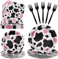 100 Pcs Disposable Pink Cow Print Tableware Set by Unknown