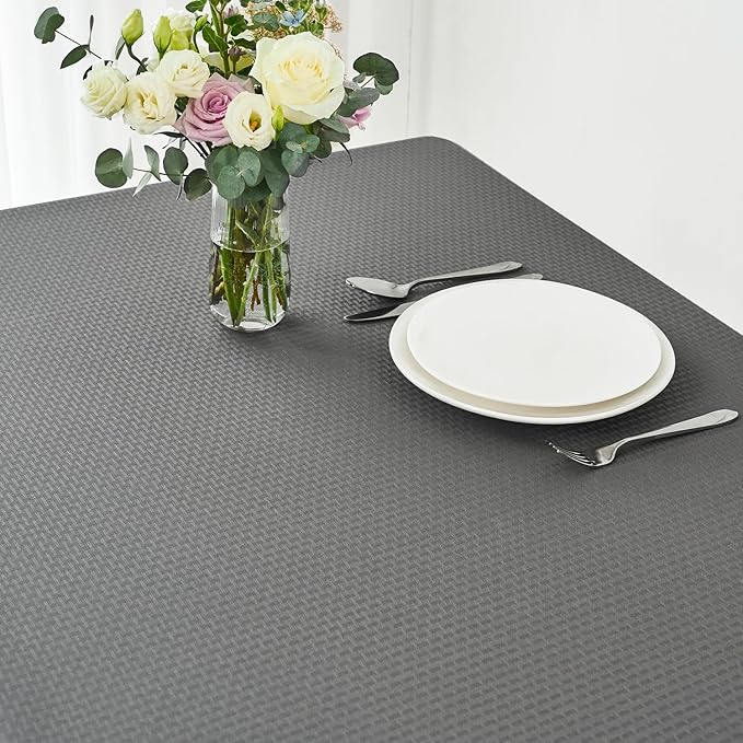 maxmill Tablecloth Stain Resistant Waterproof Wrinkle Resistant Spillproof Washable Soft Weaved Texture Table Cloth for Dining Room, Indoor Outdoor Use, Rectangle 60 x 140 Inch, Charcoal Gray
