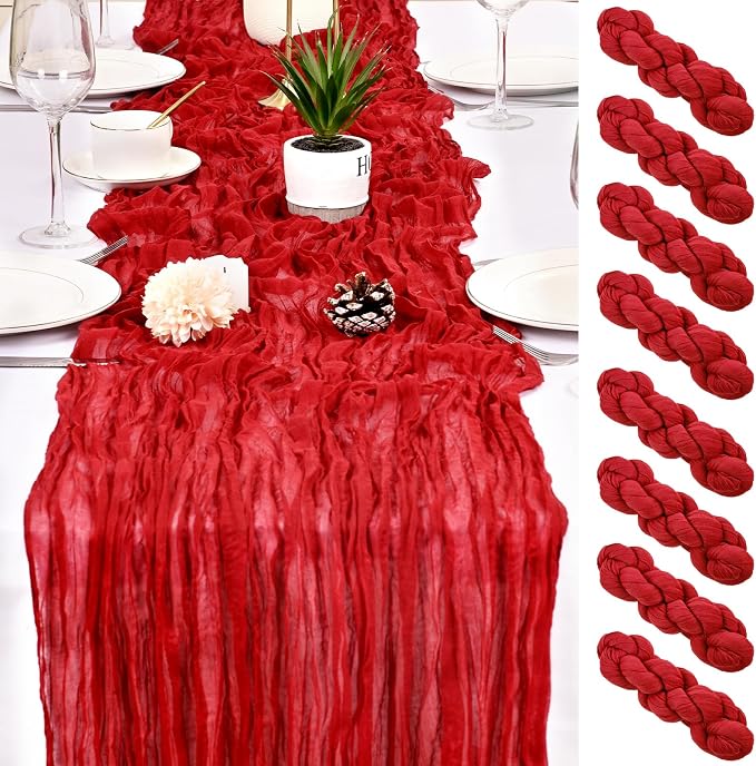 8 Pack Red Cheesecloth Table Runner 17x108 inch Boho Gauze Cheese Cloth Table by Unknown