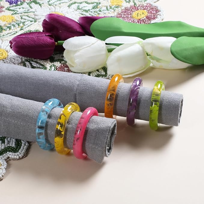 CLEENTABLE Napkin Rings Set of 12 - Epoxy Resin Napkin Holder Cuffs for Dinner Table Décor - Farmhouse Modern Serviette Rings for Weddings, Parties, Receptions, Banquets, Daily Use (Pastel)