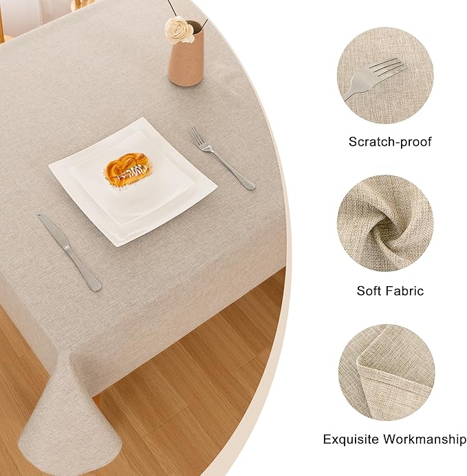 Hiasan 2 Pack Faux Linen Rectangle Tablecloth - Wrinkle and Stain Resistant Washable Table Cloth for Kitchen Dining Room Holiday Table Cover for Party Dinner, Beige, 70 x 140 Inch