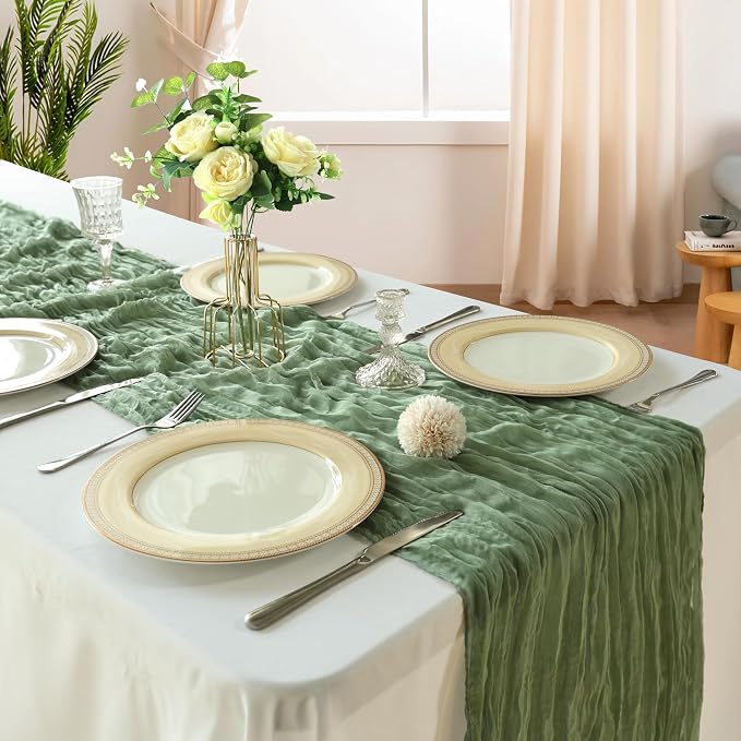 12 Pack 10Ft Sage Green Cheesecloth Table Runner 23 x 120 Inch | Gauze Rustic - Image 2