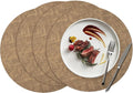 15 inch Faux Leather Round Placemats Set of 4 Non-Slip Washable Wipeable Table Mats, Heat Resistant Waterproof Oilproof Brown Place Mats for Kitchen, Dining, Party, Indoor, Outdoor