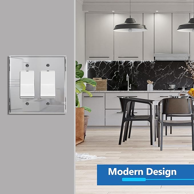 LIDER Reflective Acrylic Decorator Wall Plate, Mirrored Light Switch Plate, Plexiglass Outlet Cover, Acrylic Glass, Oversized 2-Gang 5.25" x 5.25", LWP-32O-ASV, Silver