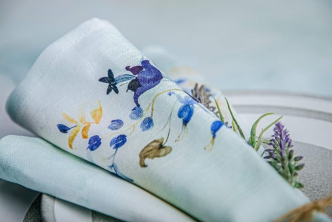 Maison d' Hermine Cloth Napkins Set of 4 100% Cotton Everyday Reusable Square Napkins Cloth Washable Dinner Wedding Restaurant Valentines Day Decorations Spring/Summer (Lazy Summer Days, 20" x 20")