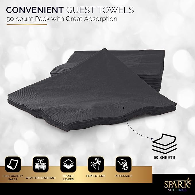 Big Party Pack 40 Count Black Dinner Napkins Tableware- Ideal for Wedding, Party, Birthday, Dinner, Lunch, Cocktails. (7” x 7”)