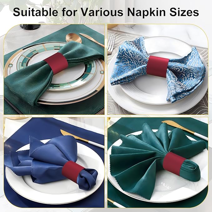 Christmas Napkin Rings Set of 50, 2 Colors in 1, Reusable Adjustable Napkin Bands for Holiday Parties, Wedding, Thanksgiving Table Decor, Waterproof Tear-Proof (Burgundy) Great Gift Idea