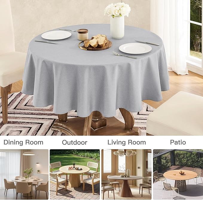 Tablecloth Linen Textured Waterproof & Stain Resistant Table Cloth Wrinkle Free Decorative Fabric Farmhouse Table Cover for Dining/Party/Buffet/Wedding, 60 x 60 Inch, Light Grey