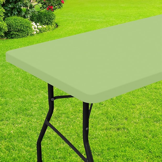 Smiry Rectangle Picnic Table Cloth, Waterproof Elastic Fitted Tablecloths for 4 Foot Tables, Washable Polyester Table Cover for Camping, Indoor and Outdoor (Sage Green, 24"x48")