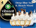 Air Wick Vibrant Scented Oils Plug In Scented Oil Refill, Infused with Essential Oils, Plug In Air Fresheners for Home, Blue Sea & Beach Wood, 4 ct