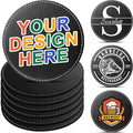 Custom Personalized Leather Coasters - Set of 6 | DIY Name, Photo, or Logo Coasters for Coffee Table, Bar, Beer, Wine | Ideal Housewarming Gift, Black