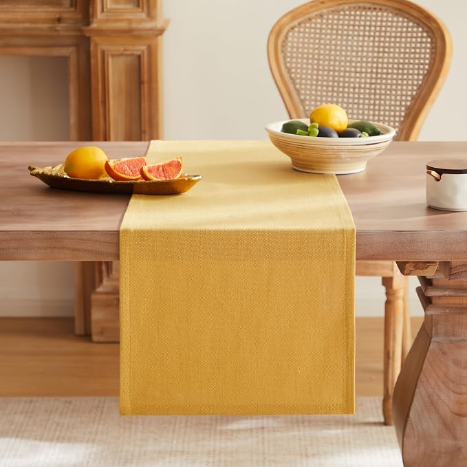 Rustic Cotton Linen Table Runner, 13x72 Inches Yellow | Farmhouse Style Linen - Image 4