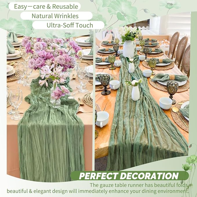 Showgeous 30 Pack Sage Green Cheesecloth Table Runner, 17 x 108 Inches | Boho - Image 6