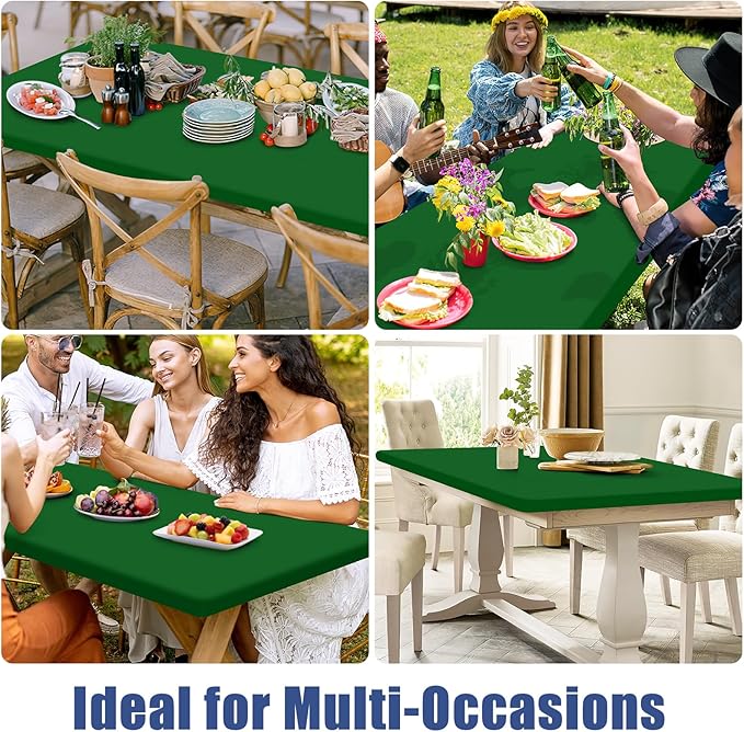 Spandex 6 Foot Rectangle Table Cloth 2 Pack, Elastic Fitted Tablecloths for Picnic, Stretch Washable Patio Table Cover for Outdoor, Camping, Banquet and Parties (Emerald Green, 30"x72")