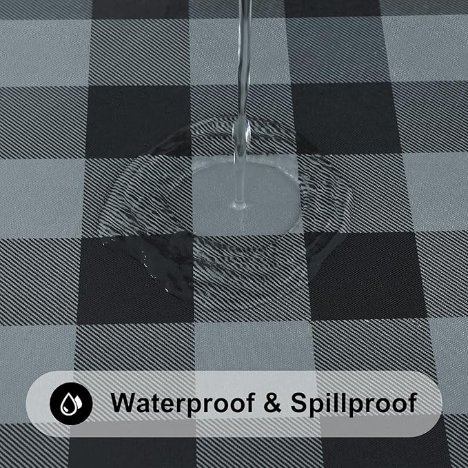 Smiry Rectangle Picnic Table Cloth, Elastic Waterproof Fitted Vinyl Tablecloths, Flannel Backed Buffalo Plaid Table Covers for Dining, Camping, Outdoor (Black and Grey, 30" x 96")