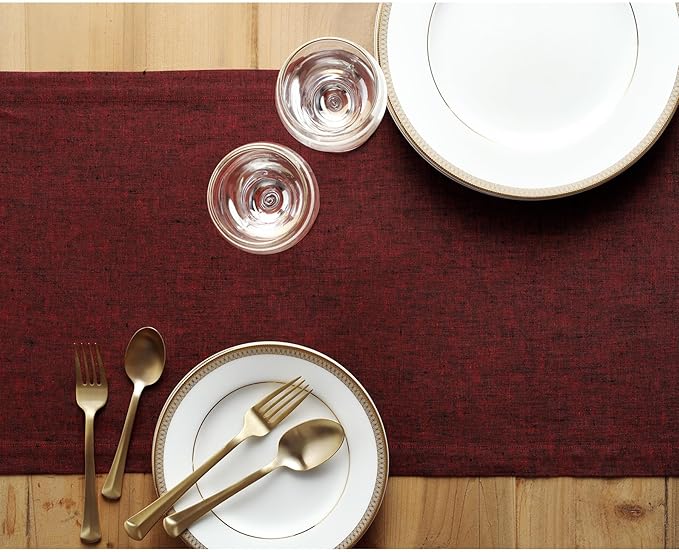 Solino Home Linen Table Runner 72 Inches Long - Athena, 100% Pure Linen Red Garnet Dining Table Runner 14 x 72 Inch for Valentines, Winter