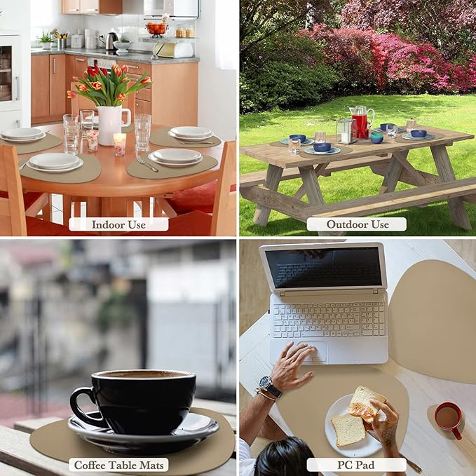Placemats Set of 6, Placemat with Coasters Heat Stain Scratch Resistant Non-Slip Waterproof Oil-Proof Washable Wipeable Outdoor Indoor for Dining Patio Table Kitchen Decor and Kids-Apricot