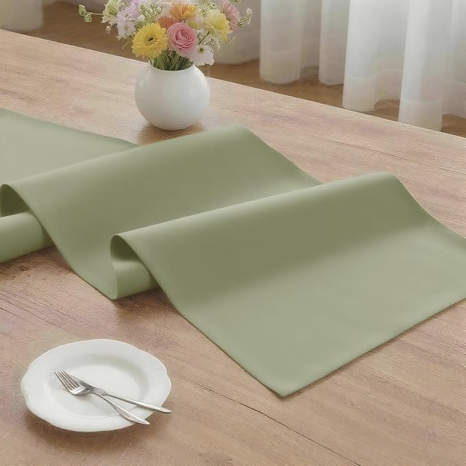 MEANMOY Sage Green Table Runner 108 Inches Long Waterproof Table Runners | - Image 3