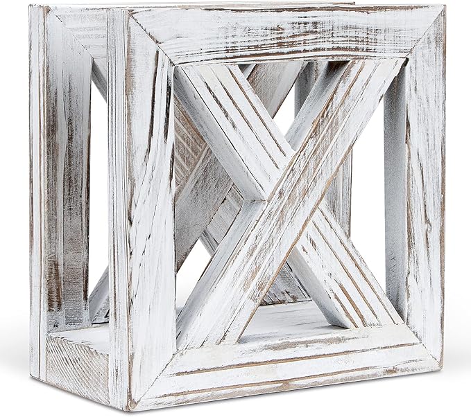 PUERSI Farmhouse Wooden Napkin Holder for Tables, Rustic Kitchen Decor for Counter, Ideal Napkin Dispenser for Dining Counter tops (White)