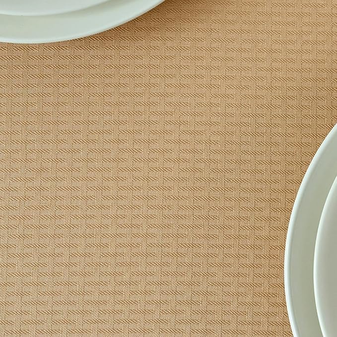 maxmill Tablecloth Weaved Texture Stain Resistant Waterproof, Wrinkle Resistant Washable Table Cloth, Fabric Table Cover for Dining Room, Indoor Outdoor Use, Rectangle 70 x 120 Inch, Beige
