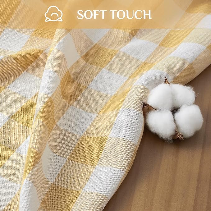Softalker Checkered Tablecloth Rectangle, Outdoor Linen Cotton Gingham Table Cloth with Tassel, Heavy Duty Wrinkle Free Buffalo Plaid Table Cover for Kitchen Dining Home Party - 55 x 84 Inch, Yellow