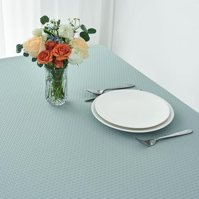maxmill Weaved Texture Tablecloth Water Resistance Antiwrinkle Spillproof Soft Washable Table Cloth for Dining Room, Buffet Banquet Parties Holiday Dinner, Rectangular 60 x 108 Inch, Dusty Blue