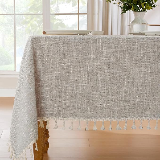 JIALE Textured Tablecloth, Heavy Duty Linen Style Farmhouse Table Cloth Rectangle Table, Wrinkle-Free Washable Waterproof Table Cover for Kitchen, Dining, Parties, 55"x106", Light Brown