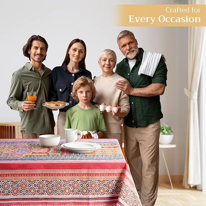 Maison d' Hermine Table Cloth Square Table 100% Cotton 60 x 60 Inches Fall Tablecloth Reusable Everyday Use for Thanksgiving Christmas Decorations Dining Farmhouse Party (Ispahan)
