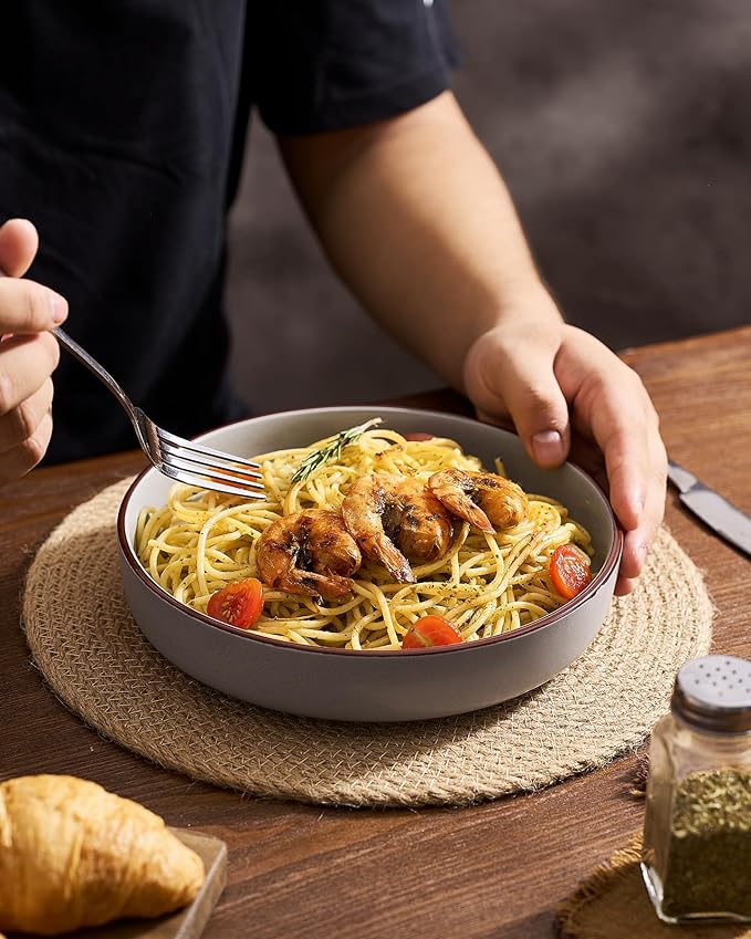 famiware Mercury Pasta Bowls Set of 4, 33 oz Large Salad Bowls, Ceramic Pasta Plates Bowls, Serving Bowls for Kitchen, Microwave & Dishwasher Safe, Multi-color