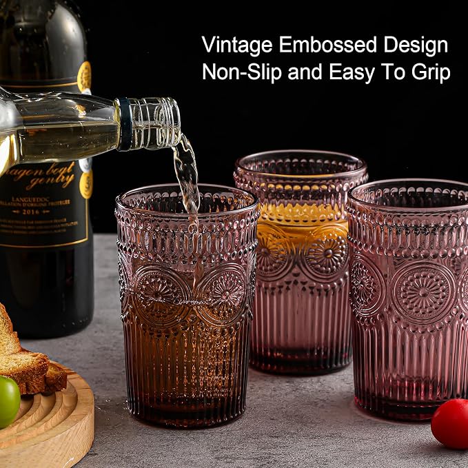 ZMOWIPDL Drinking Glasses Set of 6, 13oz Flower Design Purple Glass Cups | - Image 7