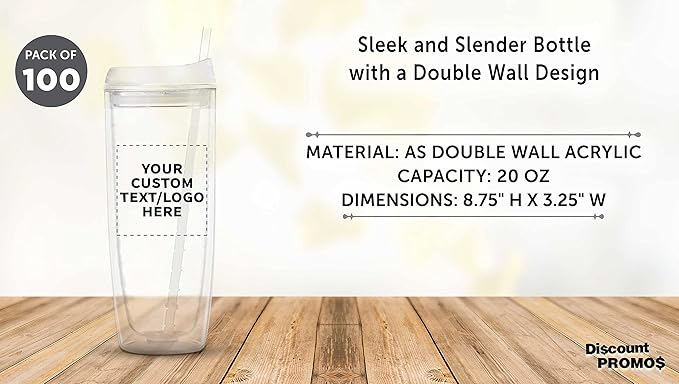 Custom Tall Orbit Acrylic Tumblers 20 oz. Set of 100, Personalized Bulk Pack - Perfect for Iced Coffee, Soda, Other Hot & Cold Beverages - Clear