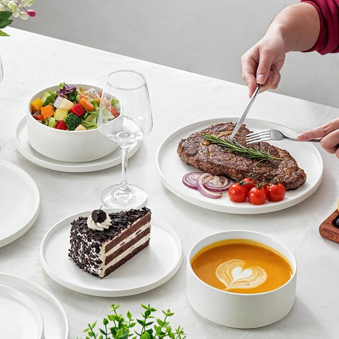 Ceramic Salad & Dessert Plates Set, 8 Inch, Modern White | Stoneware, - Image 6