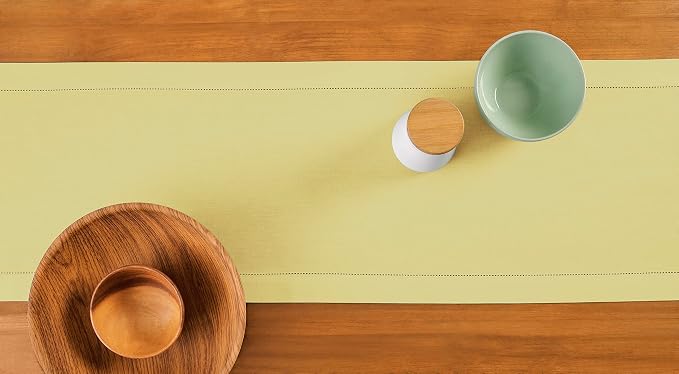 Solino Home Cotton Linen Dining Table Runner Yellow Hemstitch, 14 x 72 in | - Image 3