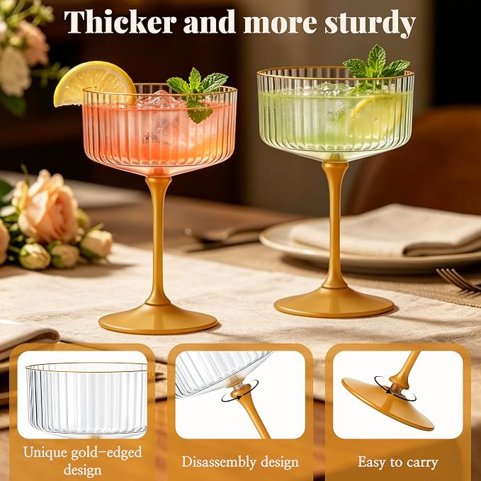 24PCS Plastic Martini Glasses, Unbreakable Reusable Champagne Coupe, Removable - Image 3