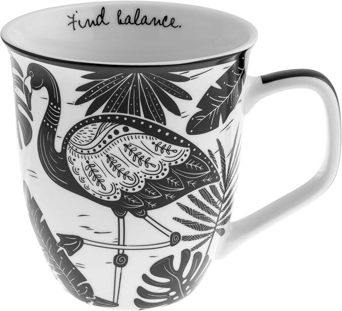 Karma Gifts 14 oz Black and White Boho Mug Flamingo by KarmaGifts