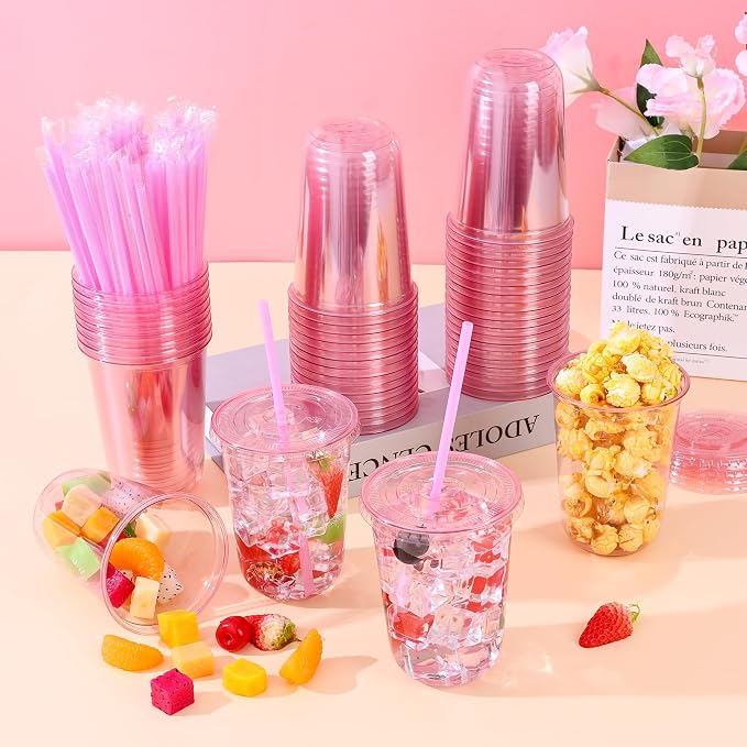 KesaPlan 50 Pack 16 oz Pink Plastic Party Cups - Image 3
