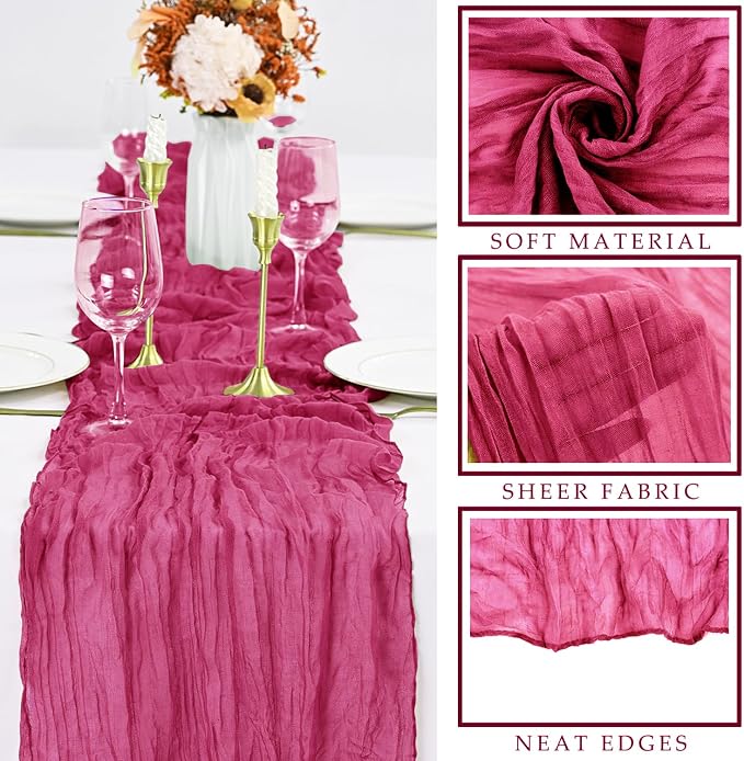 12 Pieces Hot Pink Cheesecloth Table Runners 10FT Gauze Fabric Runner - Image 2