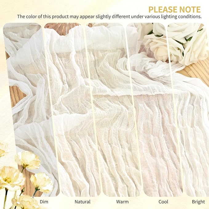 Showgeous 2 Pack Ivory White Cheesecloth Table Runners Boho Wedding Decor | - Image 7
